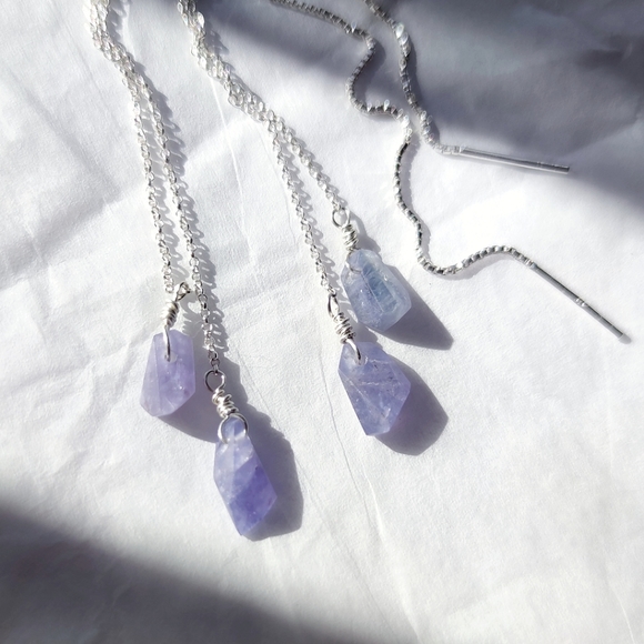 Natural tanzanite & sterling silver threader earrings - Picture 2 of 11